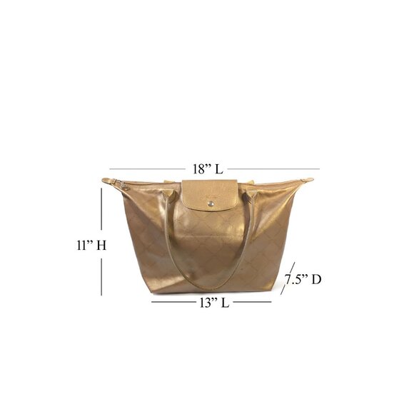 Longchamp Le Pliage Made in France Gold Nylon Large Shoulder Tote - Picture 7 of 12